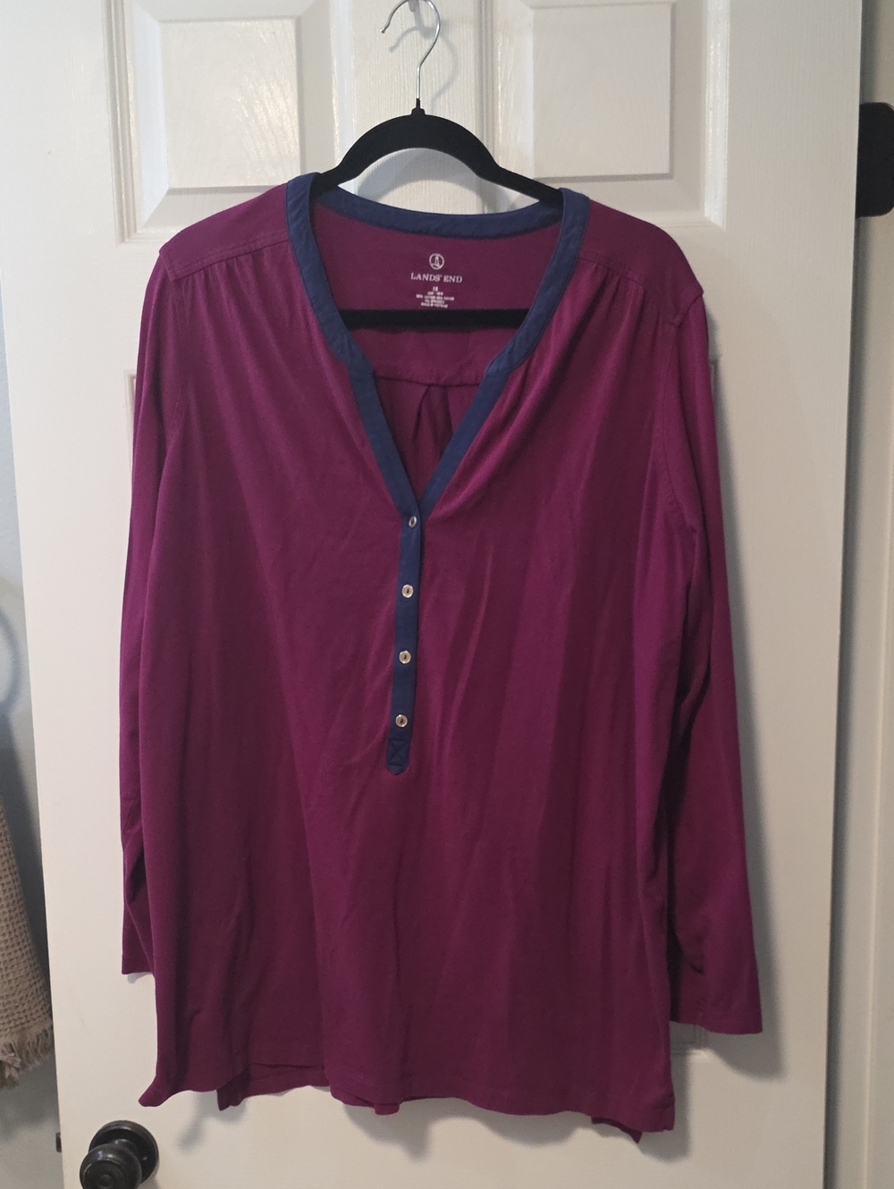 Lands' End Plum Long-Sleeve Henley with Navy Trim 1X